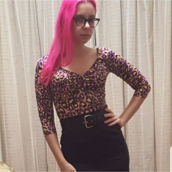 NWT Deadly dames purple leopard print 3/4 sleeve top - Picture 3 of 5